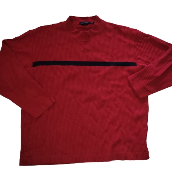Nautica Pullover Mock Neck Sweater Red Navy Blue Stripe Size XXL 2XL - Picture 2 of 8